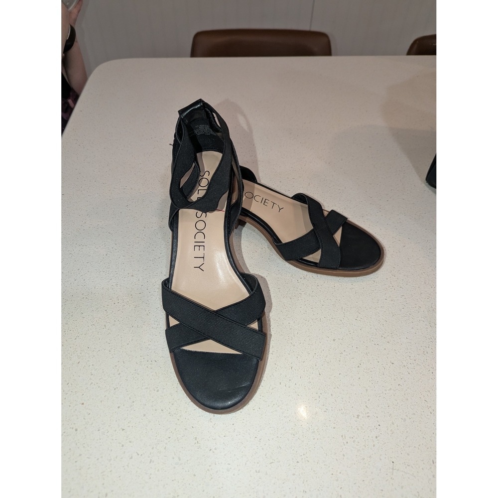 Sole Society Sefraya Black Strappy Elastic Block Heel Sandals Womens 9M‎ EU 40
